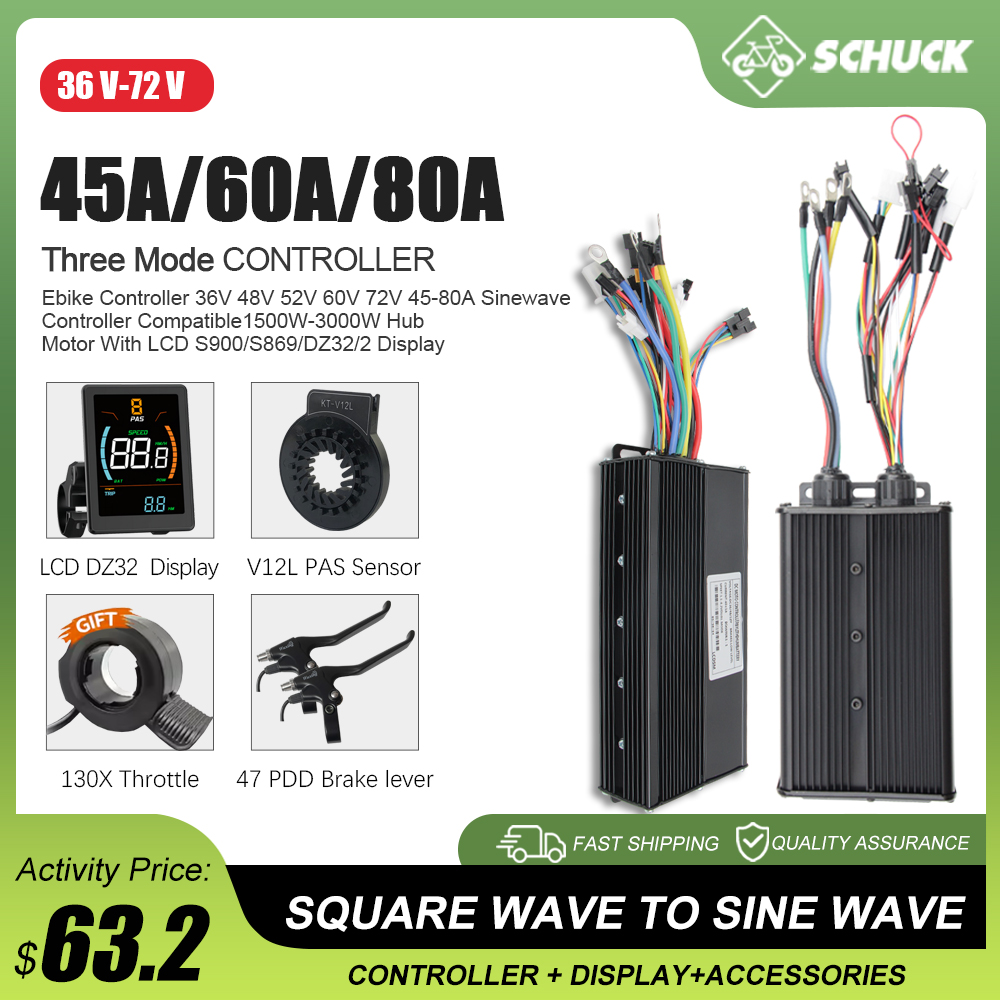 ตัวควบคุม E-bike 3 โหมด 48V 52 - Sine Wave Controller 48V 72V 80A บทวิจารณ์และราคา